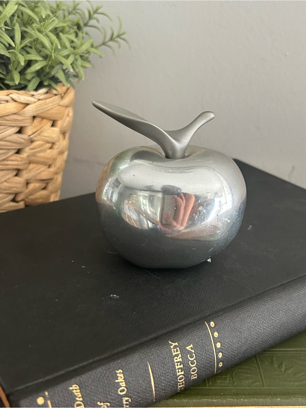 Hoselton Canada polished aluminum apple sculpture Paperweight  Signed